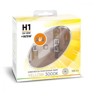 Лампа галогенная 12V SVS H1 серия Yellow 3000K +W5W, к-т 2шт. Ver.2.0