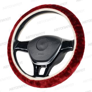 Оплетка на руль M-L (37-40 см) красный ИСК.МЕХ короткий ворс IBT021 Автопилот