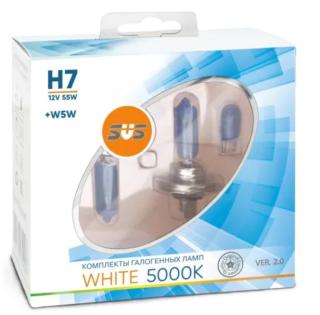Лампа галогенная 12V SVS H7 серия White 5000K 55W+W5W, к-т 2шт. Ver.2.0
