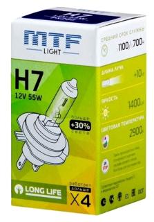 Лампа галогенная 12V MTF H7 LONG LIFE x4 блистер 55W, шт.