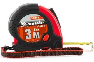 Рулетка  3мх16мм обрезиненный корпус Status magnet 3 fixations зацеп с магнитом Matrix