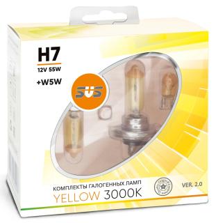 Лампа галогенная 12V SVS H7 серия Yellow 3000K 55W+W5W, к-т 2шт. Ver.2.0