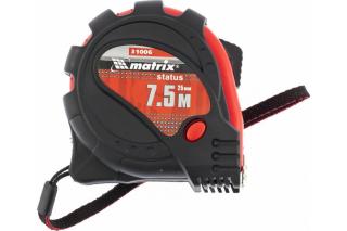 Рулетка  7,5мх25мм обрезиненный корпус Status magnet 3 fixations зацеп с магнитом Matrix