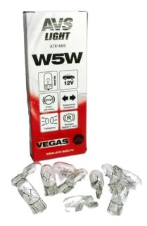 A78166Лампа AVS Vegas12V.W5W(W2.1x9.5d)BOX(10шт)