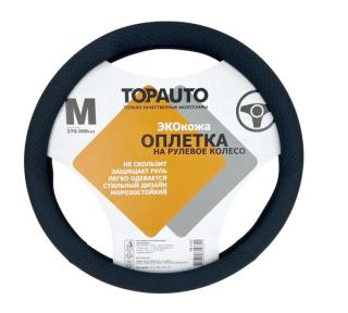 Оплетка на руль М (37-39 см), ЭКО кожа с прострочкой, черная TA-5742 TOPAUTO