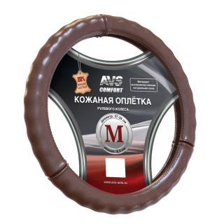 Оплетка на руль (размер M, коричневый) (натуральная кожа) AVS GL-665M-BR