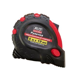 Рулетка 5мх19 мм обрезиненный корпус (3 фиксатора, зацеп с магнитом) AVS MT5019RM