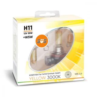 Лампа галогенная 12V SVS H11 серия Yellow 3000K 55W+W5W, к-т 2шт. Ver.2.0