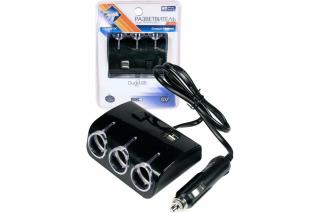 Разветвитель прикуривателя 3 выхода+2 USB-порт 46902 Nova Bright (100)