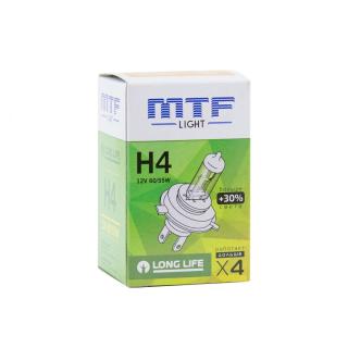 Лампа галогенная 12V MTF H4 LONG LIFE x4 блистер 60/55W, шт.
