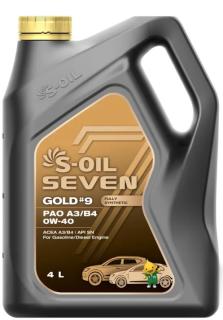 Масло моторное S-OIL 7 GOLD#9 PAO SN 0w-40 4л.синтетика
