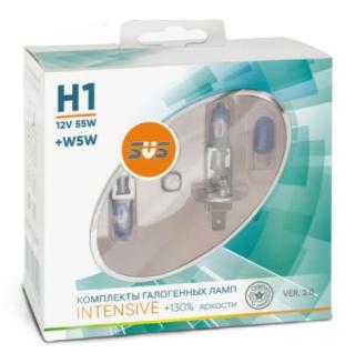 Лампа галогенная 12V SVS H1 серия Intensive+130% 55W+W5W, к-т 2шт. Ver.2.0 