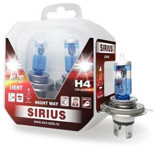 Галогенная лампа H4.12V.60/55W AVS SIRIUS/NIGHT WAY/ PB -2шт.