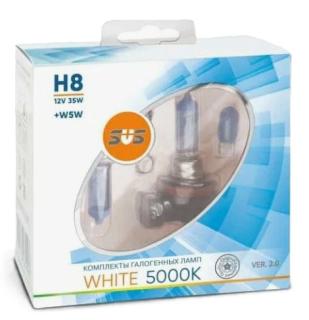 Лампа галогенная 12V SVS H8 серия White 5000K 35W+W5W, к-т 2шт. Ver.2.0