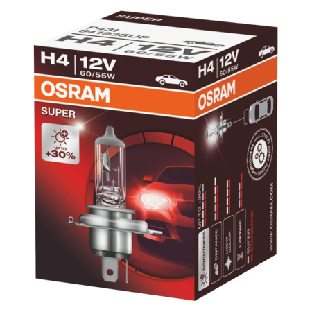 Лампа Osram H4 12V60/55W+30%  P43t  64193SUP /10/100
