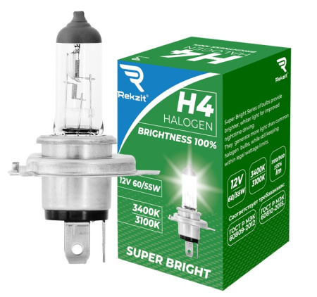 Лампа галогенная Rekzit Brightness 100% H4 12V60/55W P43T