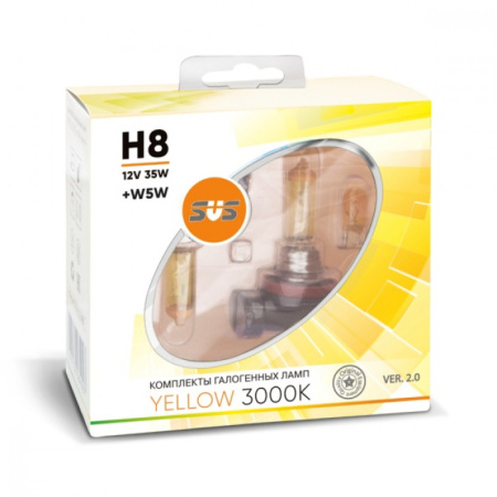 Лампа галогенная 12V SVS H8 серия Yellow 3000K 35W+W5W, к-т 2шт. Ver.2.0