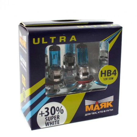 Лампа МАЯК ULTRA HB4(9006) 12V 55W Px22d  SUР WHITE +30%