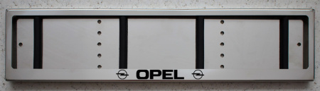 Рамка под номерной знак OPEL с широким полем нерж сталь серебро