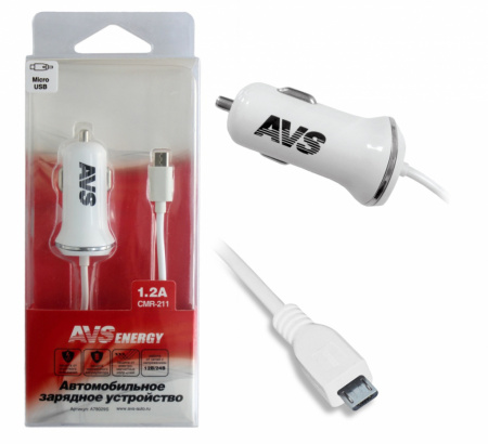 Устройство зарядное автомобильное USB AVS c micro USB CMR-211 (1.2A) A78029S (20)