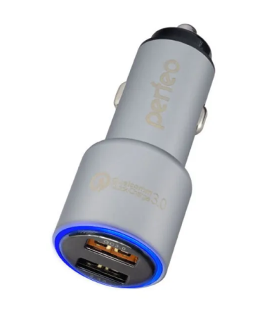 Устройство зарядное автомобильное USB с QC3.0/2xUSB/QC3.0+2.4А/серебро/«AUTO2 QC» PF_A4489 