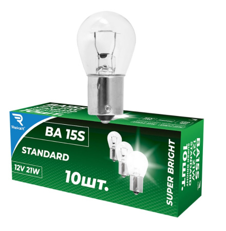 Лампа накаливания Rekzit Standard P21W 12V21W BA15S(Box 10шт )