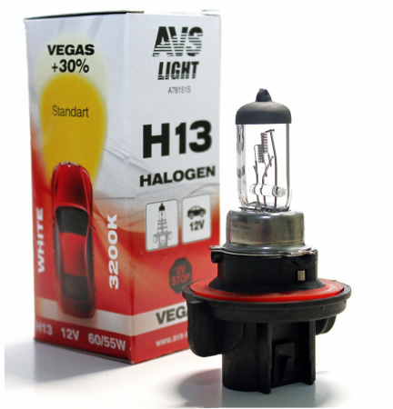 Галогенная лампа AVS Vegas H13.12V.60/55W. 1шт