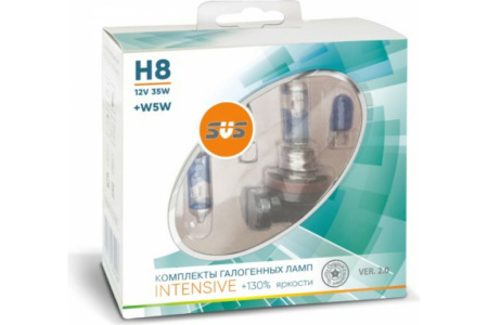 Лампа галогенная 12V SVS H8 серия Intensive+130% 35W+W5W, к-т 2шт. Ver.2.0