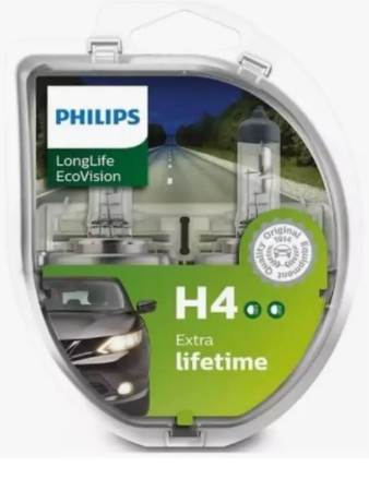 PHILIPS лампа галогеновая H4 12V 60W+30% P43t Long life eco к-т.