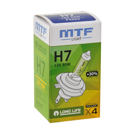 Лампа галогенная 12V MTF H7 LONG LIFE x4 блистер 55W, шт.