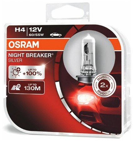 Лампа Osram H4 (к-т) 12V60/55W +100% P43t NIGHT BREAKER SILVER